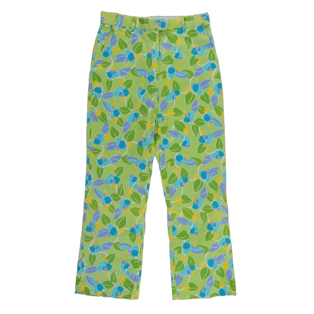 Lilly Pulitzer Straight Leg‎ Pants Women's Size 6 Green Tropical Bird Floral